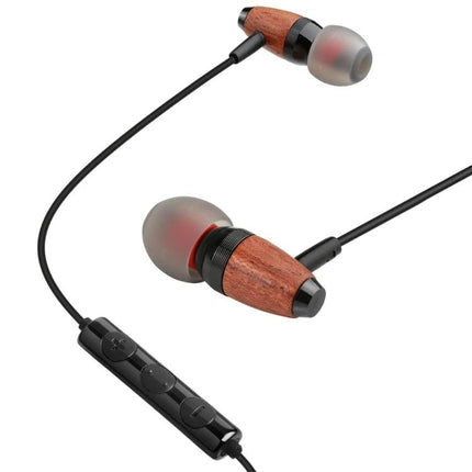 Wired In-Ear Earphones With 3.5mm Jack For Commuting And Calls wooden-housing earphones with inline mic and controls