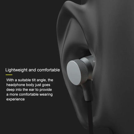 Wired 3.5mm In-Ear Earphones for Commuting and Gym Use showing metal housing ergonomic fit and lightweight comfort