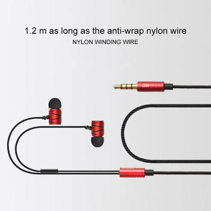 Wired Earphones With 3.5mm Jack For Calls Commuting And Workouts red metal housings nylon anti-wrap cable