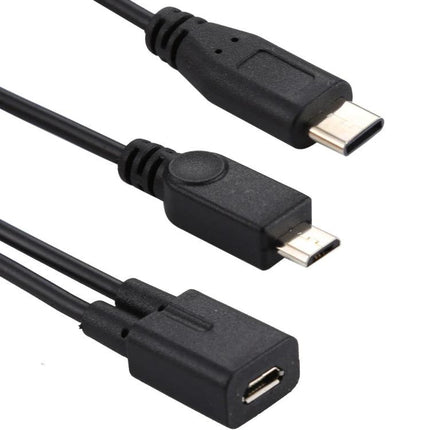 USB Cable for Everyday Smartphone Charging and Connectivity - black USB charging and data cable with USB-C and micro-USB adapters for travel and commuting