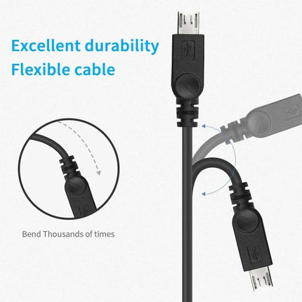 USB Cable for Everyday Smartphone Charging and Connectivity showing durable, flexible micro-USB cable bending for reliable daily charging on the go