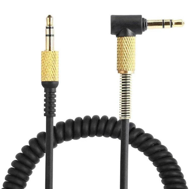 Marshall Earphone Replacement Cable with 1.25m to 1.8m Length – black coiled 3.5mm straight to right-angle gold-plated connector replacement cable