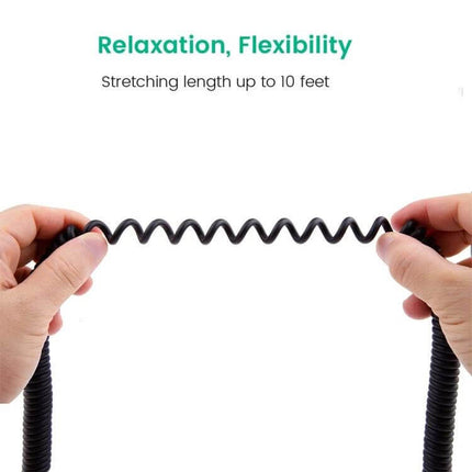 Marshall Earphone Replacement Cable with 1.25m to 1.8m Length showing hands stretching the coiled black cable to demonstrate flexibility