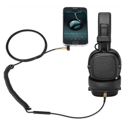 Marshall Earphone Replacement Cable with 1.25m to 1.8m Length coiled 3.5mm cable connected between smartphone and over-ear headphones