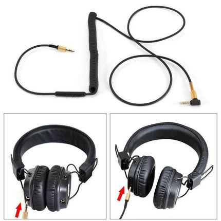 Marshall Earphone Replacement Cable with 1.25m to 1.8m Length - coiled 3.5mm audio cable with gold right-angle connector for headphones