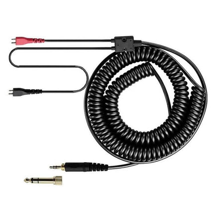 Replacement Spring Cable for Sennheiser HD Headphones, 1.5m to 5m Length black coiled cable with red/black connector and 3.5mm to 6.35mm adapter