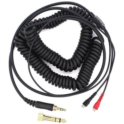 Replacement Spring Cable for Sennheiser HD Headphones, 1.5m to 5m Length - coiled black replacement audio cable with 3.5mm and 6.35mm adapters