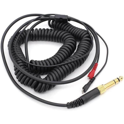 Replacement Spring Cable for Sennheiser HD Headphones, 1.5m to 5m Length - coiled black headphone cable with 6.35mm gold plug and two-pin connector