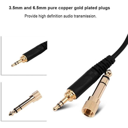 Replacement Spring Cable for Sennheiser HD Headphones, 1.5m to 5m Length - gold plated 3.5mm and 6.5mm plugs, adjustable audio extension cable
