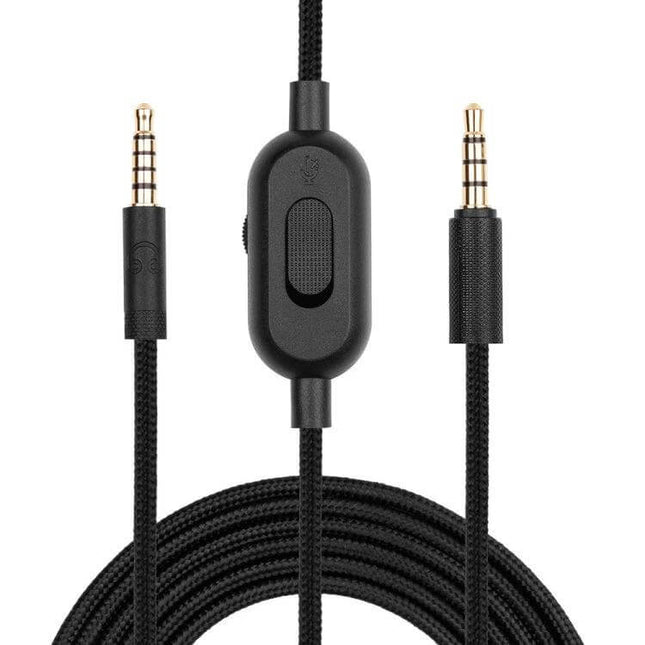 Audio Cable for Logitech G433 Gaming Headset with Volume Control - black braided cable with inline volume control and mic mute switch
