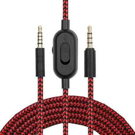 Audio Cable for Logitech G433 Gaming Headset with Volume Control — red braided cable with inline mute and volume switch for PC, console, smartphone