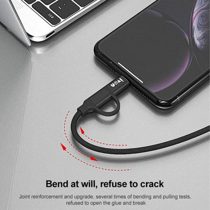 IVON 2-in-1 Cable for Everyday Device Charging and Syncing connected between smartphone and laptop for fast charging and 480Mbps data transfer