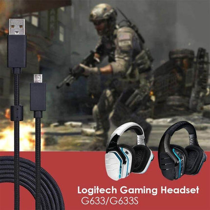 Replacement USB Audio Cable for Logitech G633 Headsets, 2 Meters Long - braided USB to micro-USB replacement cable for G633 G633s G533 G933 G933s