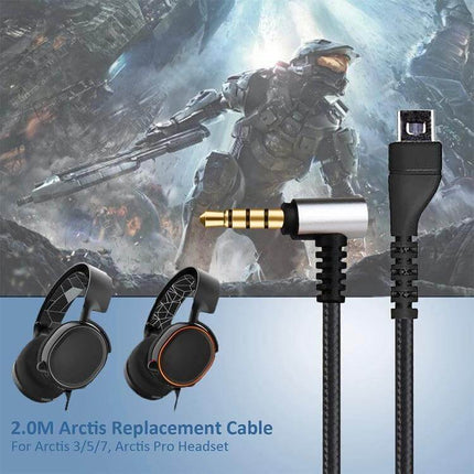 2-in-1 Audio Cable and Adapter for SteelSeries Arctis Headphones with right-angle 3.5mm and detachable mic connector for PC, laptop, mobile gaming