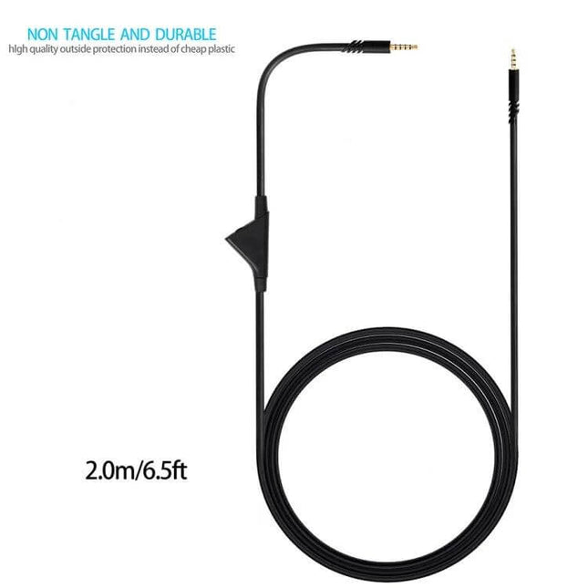 2m Audio Cable for Logitech Astro A10/A40/A30 with Volume Control — 2.0m non-tangle cable with in-line volume control and 3.5mm gold-plated connector