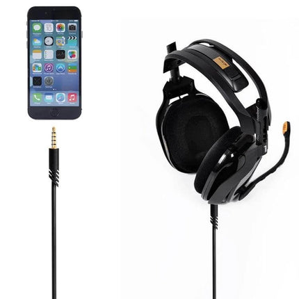 2m Audio Cable for Logitech Astro A10/A40/A30 with Volume Control — black 3.5mm gold-plated cable connected to headset and smartphone
