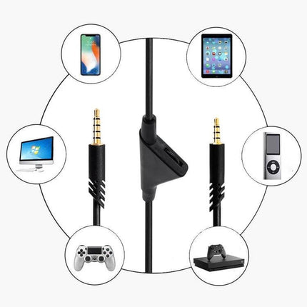 2m Audio Cable for Logitech Astro A10/A40/A30 with Volume Control – 3.5mm gold-plated cable with inline volume slider for PC, console, mobile (2m)