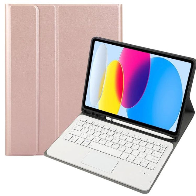 Lambskin Texture Bluetooth Keyboard Case for iPad 10.9 Inch in rose gold with detachable Bluetooth keyboard and protective folio stand