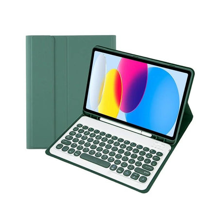 Bluetooth Keyboard Leather Case for 10th Gen iPad with Pen Slot in green with integrated keyboard and pen holder, slim protective folio