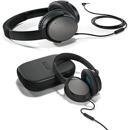 3.5mm to 2.5mm Audio Cable for Headphone Connections shown with over-ear headphones, inline mic and carrying case