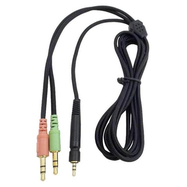Replacement PC Gaming Headphone Cable for Sennheiser Models – black braided cable with stepped 3.5mm audio and mic connectors for secure gaming use