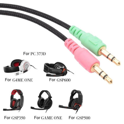 Replacement PC Gaming Headphone Cable for Sennheiser Models braided dual 3.5mm stepped connector for gaming headsets, secure reliable audio