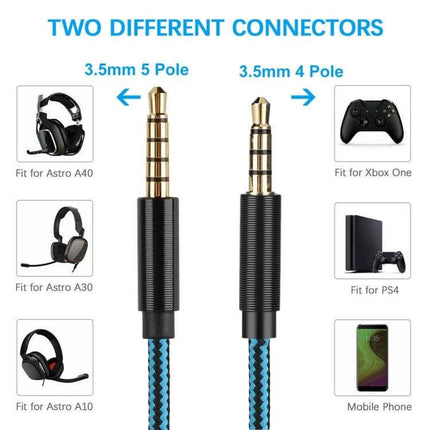 Wired Control Audio Cable for Logitech Astro A10 A40 A30 Gaming Headsets with inline volume and mute, 3.5mm 4/5 pole connectors for PC Mac consoles