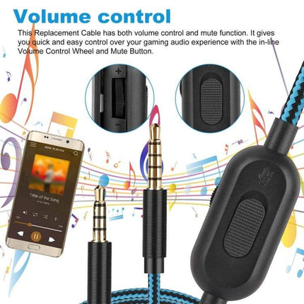 Straight Audio Cable for Logitech Astro A10 A40 Gaming Headsets 2m straight 3.5mm with inline volume control and mute for PC Mac