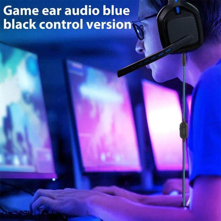 Straight Audio Cable for Logitech Astro A10 A40 Gaming Headsets shown connected to gamer wearing headset at PC, 2m straight 3.5mm cable