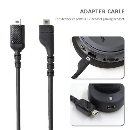 SteelSeries Arctis 3, 5, and 7 Headphone Adapter Cable shown with 12cm adapter and 1.5m cable connecting to headset ports