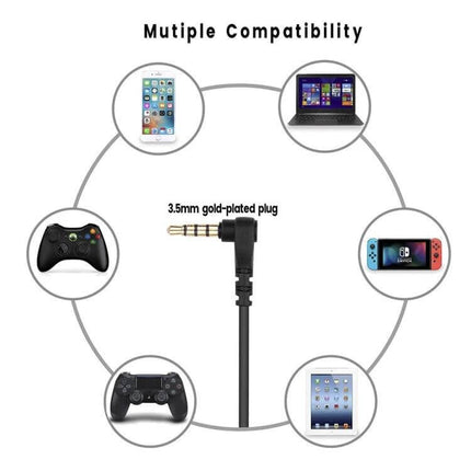 SteelSeries Arctis 3, 5, and 7 Headphone Adapter Cable 3.5mm gold-plated right-angle adapter showing compatibility with PC, console, mobile devices