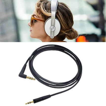 Replacement Headphone Cable for Sennheiser HD400S, HD450BT, and HD4.30 shown with black stepped connector cable and on-ear headphones