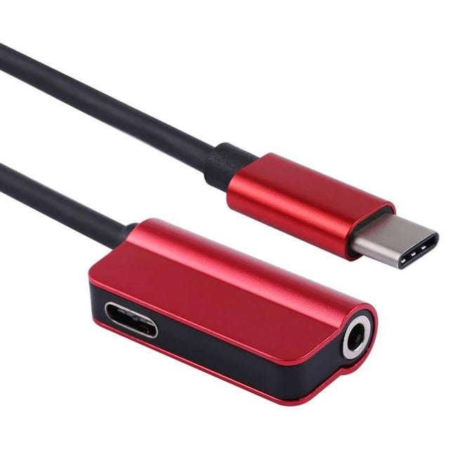 A Compact Accessory for Daily Charging and Music Listening - red USB-C 2-in-1 charging and audio adapter for commuting and workouts