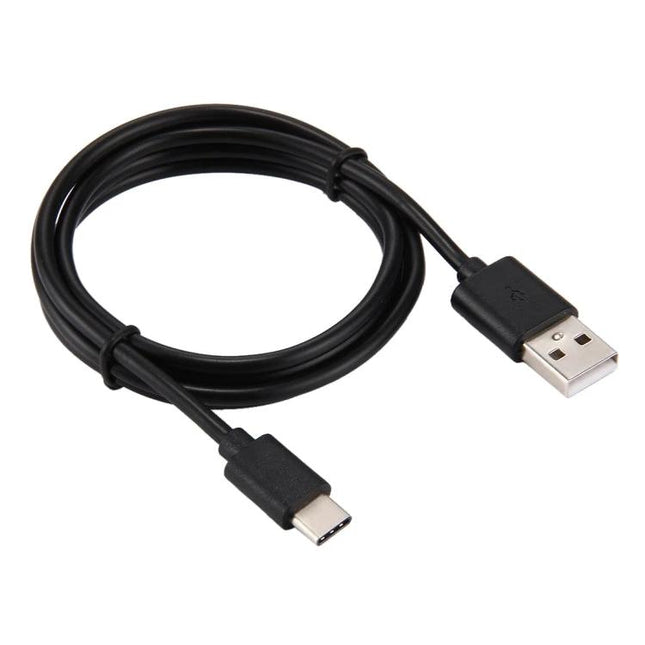 Cable for Charging Devices in Daily Home and Travel Use - black Type-C to USB-A charging and data cable, coiled for travel and home use