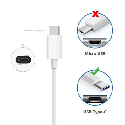 Cable for Charging Devices in Daily Home and Travel Use - white USB Type-C charging cable showing correct Type-C and incorrect Micro USB