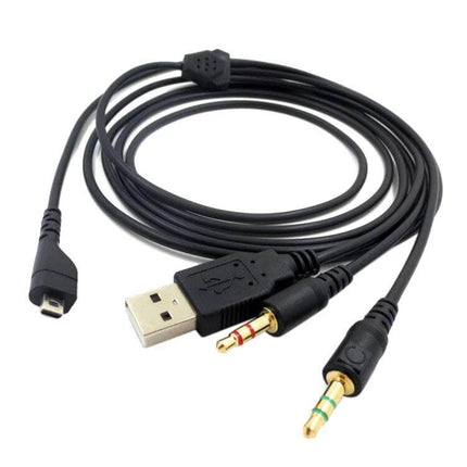 2-Meter 3-Prong Audio Cable for SteelSeries Arctis Headphones - black replacement PC cable with USB and dual 3.5mm gold-plated connectors