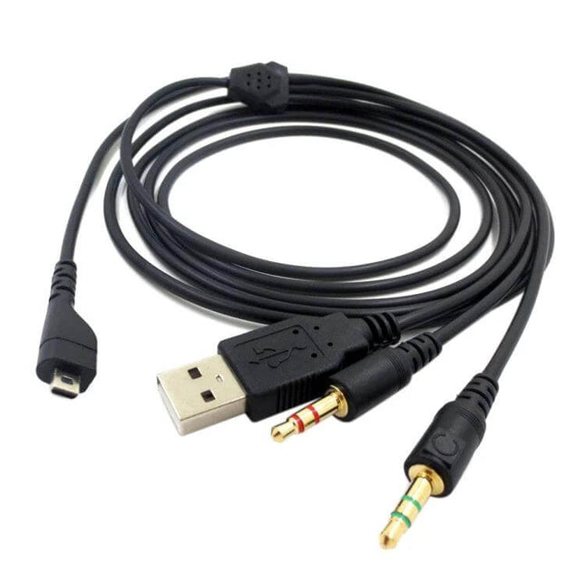 2-Meter 3-Prong Audio Cable for SteelSeries Arctis Headphones - black replacement PC cable with USB and dual 3.5mm gold-plated connectors