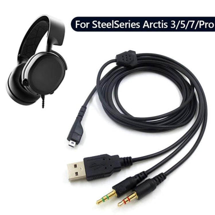 2-Meter 3-Prong Audio Cable for SteelSeries Arctis Headphones – 2m replacement cable with USB and 3-prong connectors for PC gaming headsets