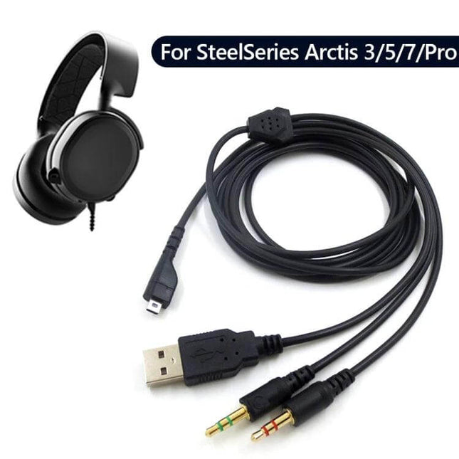 2-Meter 3-Prong Audio Cable for SteelSeries Arctis Headphones – 2m replacement cable with USB and 3-prong connectors for PC gaming headsets