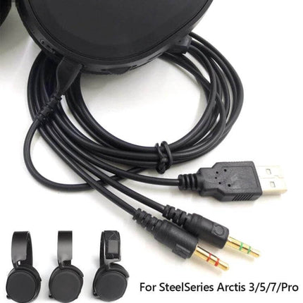 2-Meter 3-Prong Audio Cable for SteelSeries Arctis Headphones – 2m replacement cable with 3-prong PC connectors for Arctis 3/5/7/Pro, USB power and gold-plated plugs
