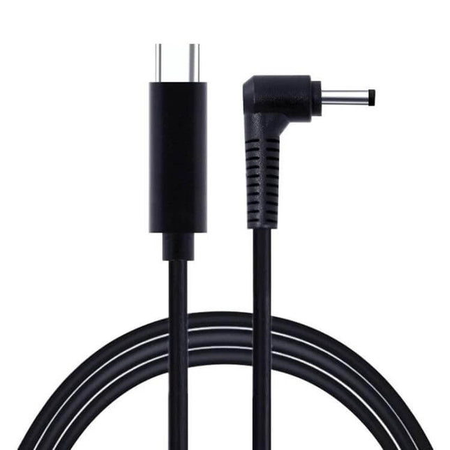 USB-C to 4.0mm Laptop Charging Cable, 1.5 Meters Long – black right-angle 4.0x1.7mm plug and USB-C power-only cable