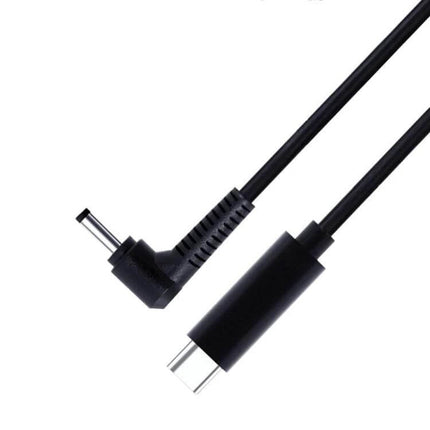 USB-C to 4.0mm Laptop Charging Cable, 1.5 Meters Long - black cable with right-angle 4.0x1.7mm plug and USB-C power connector