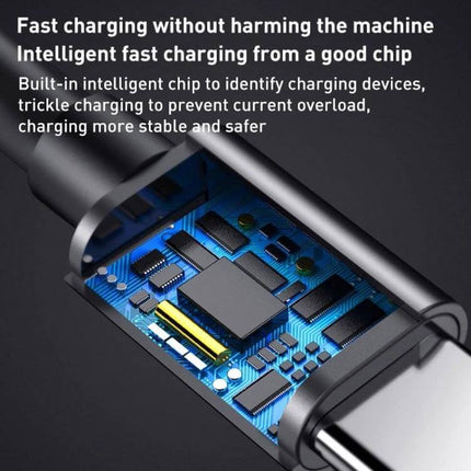 USB-C to 4.0mm Laptop Charging Cable, 1.5 Meters Long - closeup of USB-C connector with visible smart charging chip and circuit board for safe fast charging