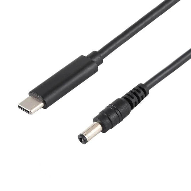 USB-C Laptop Charging Cable with 5.5 x 2.1mm Connector, 1.5 Meters – black charging cable showing USB-C to 5.5x2.1mm plug