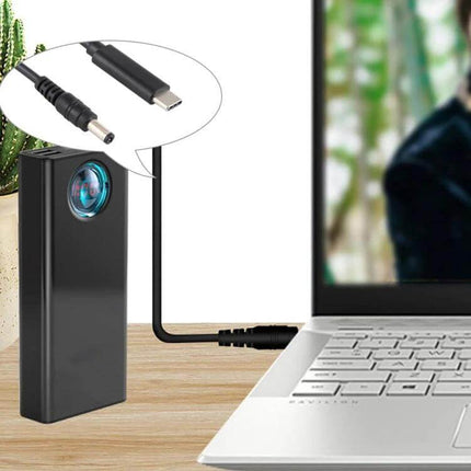 USB-C Laptop Charging Cable with 5.5 x 2.1mm Connector, 1.5 Meters connected to laptop for power, ideal for travel and office charging
