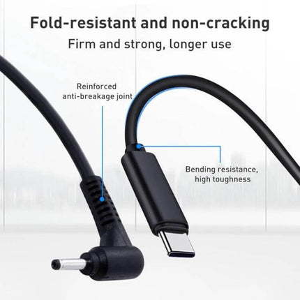 USB-C Laptop Charging Cable for 4.0mm Port, 1.5 Meters Long showing reinforced anti-breakage joint and bend-resistant design