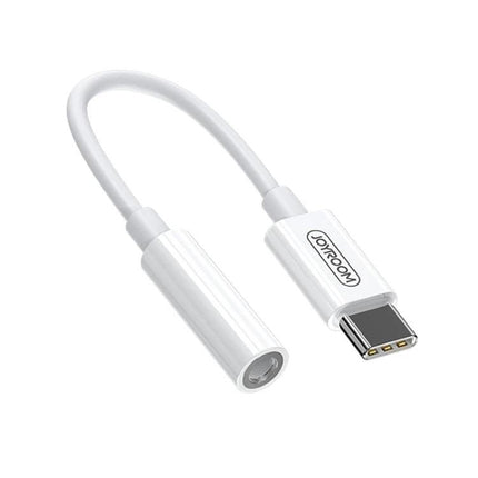 Joyroom Adapter for Daily USB-C Audio Connections — white USB-C to 3.5mm audio adapter for music, calls, and charging convenience