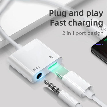 Joyroom Adapter for Daily USB-C Audio Connections white 2-in-1 dongle showing 3.5mm jack and charging port