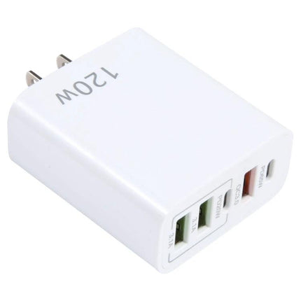 120W Dual PD Type-C USB Charger With 5 Ports US Plug - white 5-port wall charger with PD65W, PD20W, QC3.0 and two USB-A ports, US plug