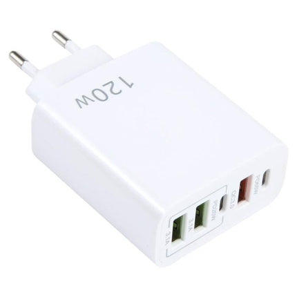 120W Dual PD Type C and Five Port USB Charger EU Plug white 5-port wall charger with PD65W PD20W QC3.0 and USB2.0 ports